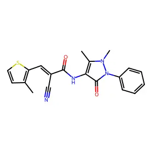 (2E)-2-cyano-N-(1,5-dimethyl-3-oxo-2-phenyl-2,3-dihydro-1H-pyrazol-4-yl)-3-(3-methylthiophen-2-yl)prop-2-enamide structure