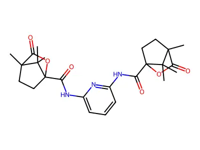 N,N'-2,6-pyridinediylbis(4,7,7-trimethyl-3-oxo-2-oxabicyclo[2.2.1]heptane-1-carboxamide) structure