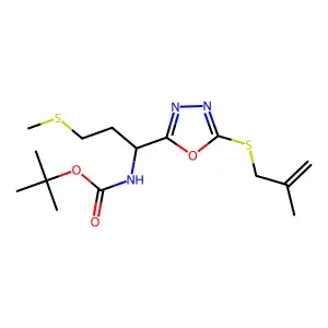 tert-butyl N-[(1S)-1-[5-(2-methylprop-2-enylsulfanyl)-1,3,4-oxadiazol-2-yl]-3-methylsulfanylpropyl]carbamate structure