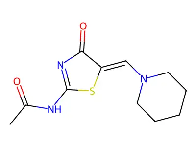 N-[(5Z)-4-oxo-5-(piperidin-1-ylmethylidene)-4,5-dihydro-1,3-thiazol-2-yl]acetamide structure