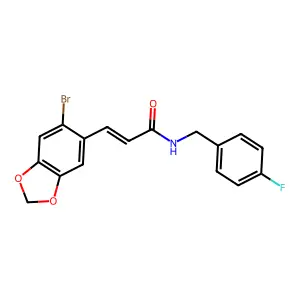 3-(6-bromo-1,3-benzodioxol-5-yl)-N-[(4-fluorophenyl)methyl]prop-2-enamide structure