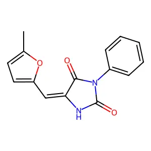 (5E)-5-[(5-methylfuran-2-yl)methylidene]-3-phenylimidazolidine-2,4-dione structure