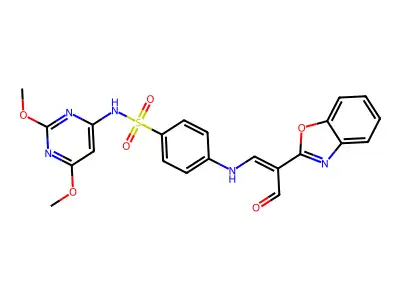 4-[[(Z)-2-(1,3-benzoxazol-2-yl)-3-oxoprop-1-enyl]amino]-N-(2,6-dimethoxypyrimidin-4-yl)benzenesulfonamide structure