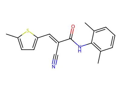 (E)-2-cyano-N-(2,6-dimethylphenyl)-3-(5-methylthiophen-2-yl)prop-2-enamide structure
