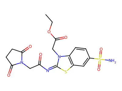 (Z)-ethyl 2-(2-((2-(2,5-dioxopyrrolidin-1-yl)acetyl)imino)-6-sulfamoylbenzo[d]thiazol-3(2H)-yl)acetate structure