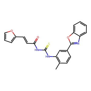 (E)-N-[[5-(1,3-benzoxazol-2-yl)-2-methylphenyl]carbamothioyl]-3-(furan-2-yl)prop-2-enamide structure