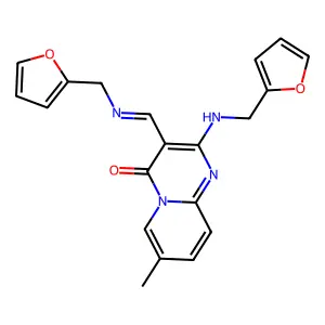 2-[(2-furylmethyl)amino]-3-{[(2-furylmethyl)imino]methyl}-7-methyl-4H-pyrido[1,2-a]pyrimidin-4-one structure