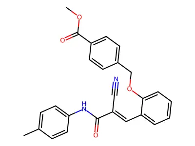methyl 4-[[2-[(E)-2-cyano-3-(4-methylanilino)-3-oxoprop-1-enyl]phenoxy]methyl]benzoate structure