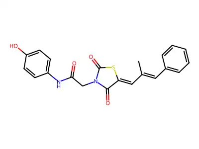 N-(4-hydroxyphenyl)-2-[5-(2-methyl-3-phenyl-2-propen-1-ylidene)-2,4-dioxo-1,3-thiazolidin-3-yl]acetamide structure