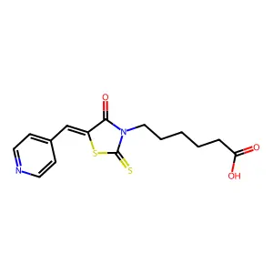 (Z)-6-(4-oxo-5-(pyridin-4-ylmethylene)-2-thioxothiazolidin-3-yl)hexanoic acid structure