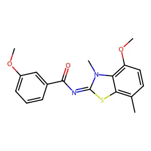 3-methoxy-N-(4-methoxy-3,7-dimethyl-1,3-benzothiazol-2-ylidene)benzamide structure