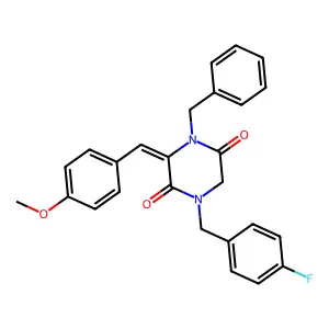 (3E)-4-benzyl-1-[(4-fluorophenyl)methyl]-3-[(4-methoxyphenyl)methylidene]piperazine-2,5-dione structure