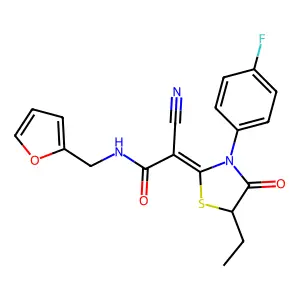 (E)-2-cyano-2-(5-ethyl-3-(4-fluorophenyl)-4-oxothiazolidin-2-ylidene)-N-(furan-2-ylmethyl)acetamide structure