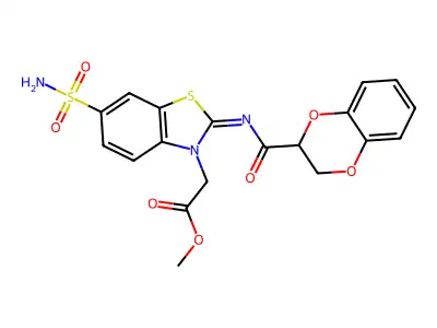 (Z)-methyl 2-(2-((2,3-dihydrobenzo[b][1,4]dioxine-2-carbonyl)imino)-6-sulfamoylbenzo[d]thiazol-3(2H)-yl)acetate structure