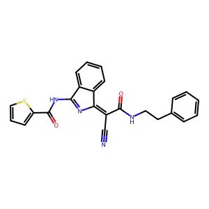 (Z)-N-(1-(1-cyano-2-oxo-2-(phenethylamino)ethylidene)-1H-isoindol-3-yl)thiophene-2-carboxamide structure