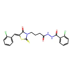 2-chloro-N'-{4-[(5Z)-5-(2-chlorobenzylidene)-4-oxo-2-thioxo-1,3-thiazolidin-3-yl]butanoyl}benzohydrazide structure