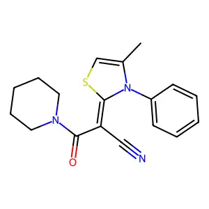 (Z)-2-(4-methyl-3-phenylthiazol-2(3H)-ylidene)-3-oxo-3-(piperidin-1-yl)propanenitrile structure