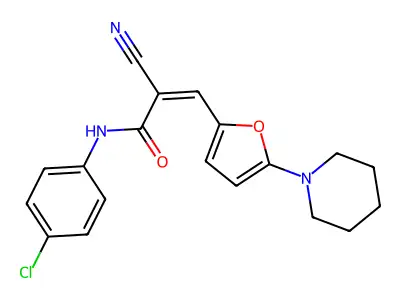 (Z)-N-(4-chlorophenyl)-2-cyano-3-(5-piperidin-1-ylfuran-2-yl)prop-2-enamide structure