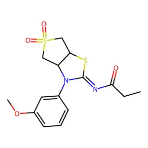 N-[(2Z)-3-(3-methoxyphenyl)-5,5-dioxidotetrahydrothieno[3,4-d][1,3]thiazol-2(3H)-ylidene]propanamide structure