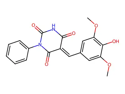 (5E)-5-[(4-hydroxy-3,5-dimethoxyphenyl)methylidene]-1-phenyl-1,3-diazinane-2,4,6-trione structure