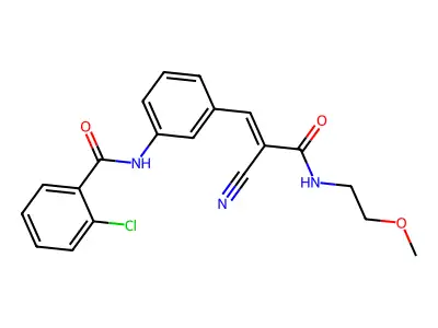 2-chloro-N-(3-{2-cyano-2-[(2-methoxyethyl)carbamoyl]eth-1-en-1-yl}phenyl)benzamide structure