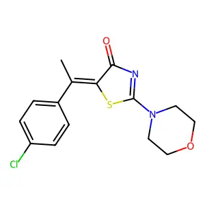 (5Z)-5-[1-(4-chlorophenyl)ethylidene]-2-morpholin-4-yl-1,3-thiazol-4-one structure