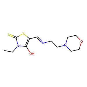 (5E)-3-ethyl-5-({[2-(morpholin-4-yl)ethyl]amino}methylidene)-2-thioxo-1,3-thiazolidin-4-one structure