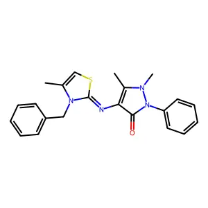4-{[(2Z)-3-benzyl-4-methyl-2,3-dihydro-1,3-thiazol-2-ylidene]amino}-1,5-dimethyl-2-phenyl-2,3-dihydro-1H-pyrazol-3-one structure