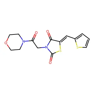 (5E)-3-(2-morpholin-4-yl-2-oxoethyl)-5-(thiophen-2-ylmethylidene)-1,3-thiazolidine-2,4-dione structure