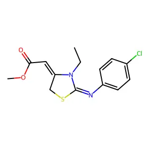(E)-methyl 2-((Z)-2-((4-chlorophenyl)imino)-3-ethylthiazolidin-4-ylidene)acetate structure