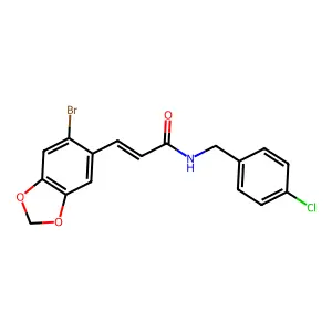 3-(6-bromo-1,3-benzodioxol-5-yl)-N-[(4-chlorophenyl)methyl]prop-2-enamide structure
