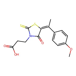 3-[(5E)-5-[1-(4-methoxyphenyl)ethylidene]-4-oxo-2-sulfanylidene-1,3-thiazolidin-3-yl]propanoic acid structure
