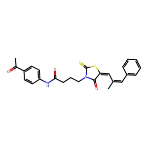N-(4-ACETYLPHENYL)-4-[(5Z)-5-[(2E)-2-METHYL-3-PHENYLPROP-2-EN-1-YLIDENE]-4-OXO-2-SULFANYLIDENE-1,3-THIAZOLIDIN-3-YL]BUTANAMIDE structure