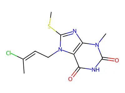 7-[(E)-3-chlorobut-2-enyl]-3-methyl-8-methylsulfanylpurine-2,6-dione structure