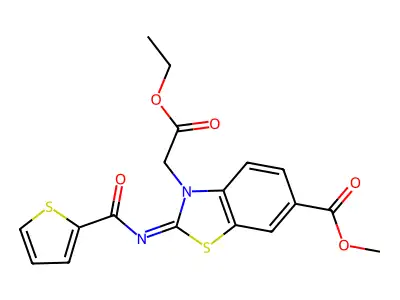 methyl 3-(2-ethoxy-2-oxoethyl)-2-(thiophene-2-carbonylimino)-1,3-benzothiazole-6-carboxylate structure