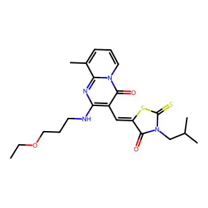 (5Z)-5-[[2-(3-ethoxypropylamino)-9-methyl-4-oxopyrido[1,2-a]pyrimidin-3-yl]methylidene]-3-(2-methylpropyl)-2-sulfanylidene-1,3-thiazolidin-4-one structure