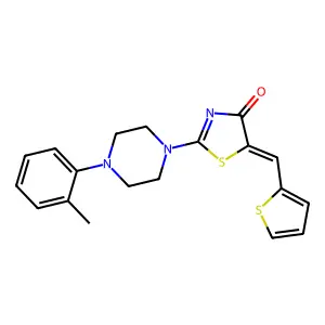 (E)-5-(thiophen-2-ylmethylene)-2-(4-(o-tolyl)piperazin-1-yl)thiazol-4(5H)-one structure
