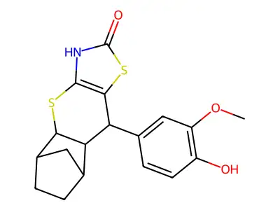 9-(4-hydroxy-3-methoxyphenyl)-3,4a,5,6,7,8,8a,9-octahydro-2H-5,8-methanothiochromeno[2,3-d]thiazol-2-one structure