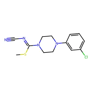 methyl 4-(3-chlorophenyl)-N-cyanotetrahydro-1(2H)-pyrazinecarbimidothioate structure