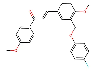 (E)-3-[3-[(4-fluorophenoxy)methyl]-4-methoxyphenyl]-1-(4-methoxyphenyl)prop-2-en-1-one structure
