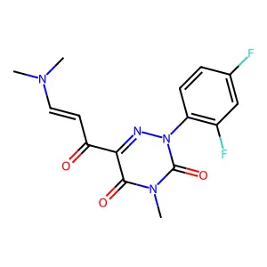 2-(2,4-difluorophenyl)-6-[3-(dimethylamino)acryloyl]-4-methyl-1,2,4-triazine-3,5(2H,4H)-dione structure