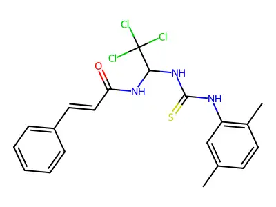 (E)-3-phenyl-N-[2,2,2-trichloro-1-[(2,5-dimethylphenyl)carbamothioylamino]ethyl]prop-2-enamide structure