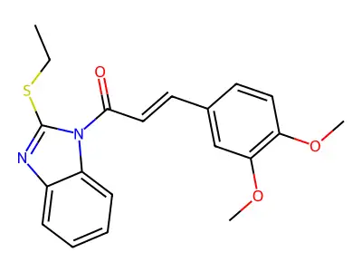 (E)-3-(3,4-dimethoxyphenyl)-1-(2-ethylsulfanylbenzimidazol-1-yl)prop-2-en-1-one structure