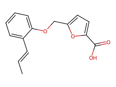 5-({2-[(1E)-prop-1-en-1-yl]phenoxy}methyl)furan-2-carboxylic acid structure