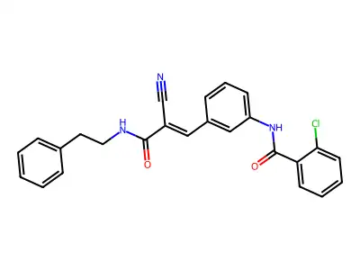 2-chloro-N-[3-[2-cyano-2-(phenethylcarbamoyl)ethenyl]phenyl]benzamide structure