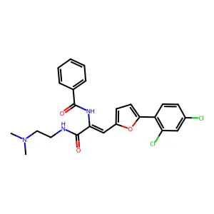 N-[(Z)-1-[5-(2,4-dichlorophenyl)furan-2-yl]-3-[2-(dimethylamino)ethylamino]-3-oxoprop-1-en-2-yl]benzamide structure
