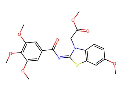 (Z)-methyl 2-(6-methoxy-2-((3,4,5-trimethoxybenzoyl)imino)benzo[d]thiazol-3(2H)-yl)acetate structure