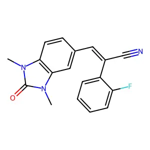 (E)-3-(1,3-dimethyl-2-oxobenzimidazol-5-yl)-2-(2-fluorophenyl)prop-2-enenitrile structure