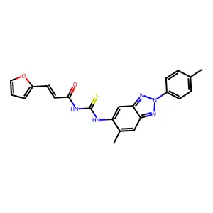 (2E)-3-(furan-2-yl)-N-{[6-methyl-2-(4-methylphenyl)-2H-benzotriazol-5-yl]carbamothioyl}prop-2-enamide structure
