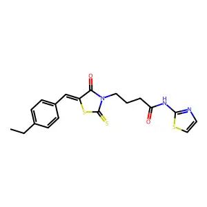 4-[5-(4-ethylbenzylidene)-4-oxo-2-thioxo-1,3-thiazolidin-3-yl]-N-1,3-thiazol-2-ylbutanamide structure